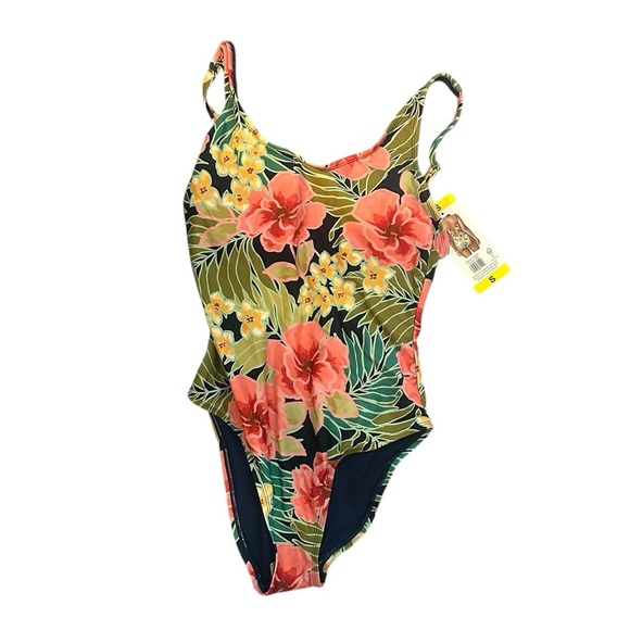 NEW HURLEY One-Piece Swimsuit in Pink Poppy Tropics Floral - Size Small - Picture 4 of 6